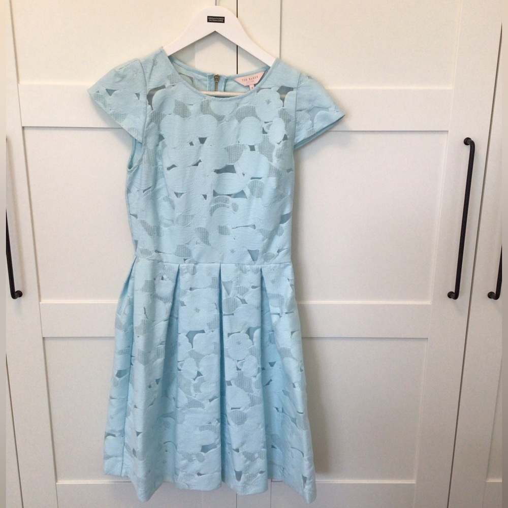 Ted Baker Light Blue Floral Jacquard Mini Dress